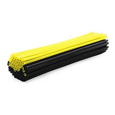 Imagem de Worldmotop — Capas para raios, para bicicleta de sujeira com 72 peças, com rodas, aro para rodas, rodas, aro universal para cadeiras de rodas Yamaha Honda BMW Suzuki Kawasaki (amarelo + preto)