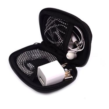 Imagem de Bolsa para fones de ouvido Jlyifan com suporte para fone de ouvido, organizador de cabo USB, acessórios eletrônicos, carregador de carro, moedas, neoprene, estojo macio, bolsa de armazenamento para cartão SD TF (preto)
