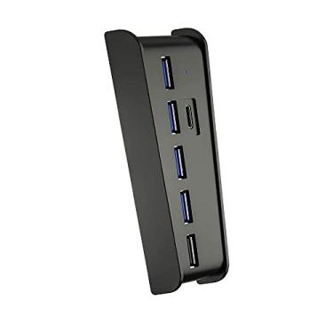 Imagem de ND preto 6 portas adaptador de hub USB estendido divisor de alta velocidade para console Sony PS5 PS4 Pro