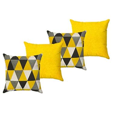 Imagem de Kit Capa De Almofada 45x45 Decorativas Geométrica Lisa Amarela Moderna Com Zíper Jacquard