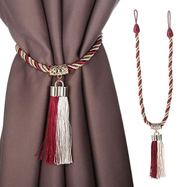 Imagem de Gancho decorativo borla corda gravata costas tricô à mão fivela cordão cortinas tieback quarto sala de estar cortina decoração 2 peças, 4