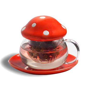 Imagem de Jianghehaihai Conjunto de canecas de chá de cogumelo, leite, café, bule de chá, bule de chá com filtro e infusor de 290 ml (cor laranja)