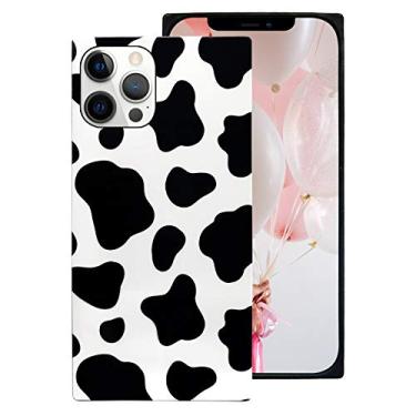 Imagem de Guppy Compatível com iPhone 13 Pro Max Capa Quadrada Luxuosa Estampa de Vaca Preta e Branca Manchas de Pele Animal Fresca Canto Reforçado Ultra Slim Leve Capa Protetora de Amortecedor Macia 6,7 polegadas