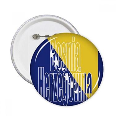 Imagem de Broche redondo com nome da bandeira da Bósnia e Herzegovina com emblema de botão para decoração 5 peças