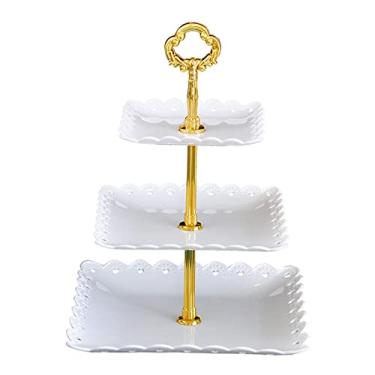 Imagem de Gralara Suporte de bolo de três camadas Torre de Expositor Prateleira de Decorativa para armazenamento de doces para chá da tarde Chá de, BRANCO