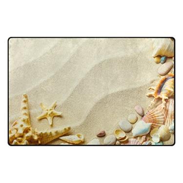 Imagem de My Little Nest Tapete de área de praia, conchas de areia, estrela-do-mar, capacho leve, 78,7 cm x 50,8 cm, esponja de memória, interior, decoração ao ar livre, tapete para entrada, sala de estar, quarto, escritório, cozinha, corredor