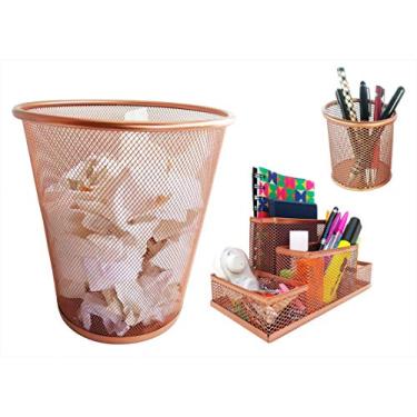 Imagem de Kit Organizador, Porta Caneta e Lixeira Rose Gold Escritório