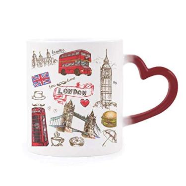 Imagem de Caneca Sensível ao Calor Heart Tower Bus Car UK Hambúrguer Vermelho Mudança de Cor