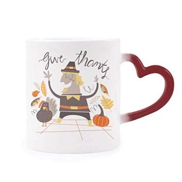 Imagem de Caneca masculina sensível ao calor com estampa de desenho de Dia de Ação de Graças Caneca vermelha que muda de cor