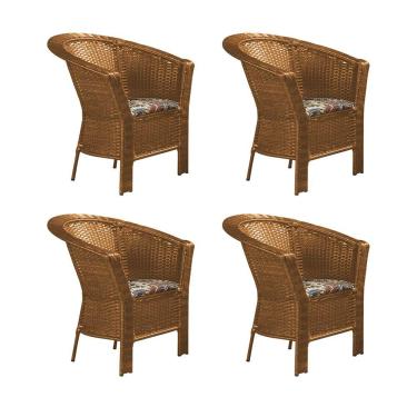Imagem de Kit 4 Poltronas para Jardim Base Aço Maresias em Junco - Imbuia