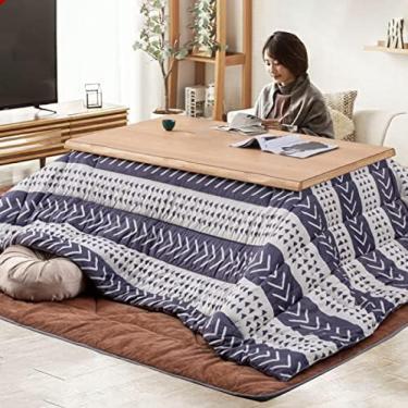 Imagem de Conjunto De 5 Peças De Mesa Kotatsu Mesa Baixa Multifuncional De Madeira Maciça Mesa De Aquecimento Kotatsu Na Sala De Estar Presente Quente Para A Família,Madeira,80 * 120 * 45cm,Hilarious123