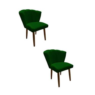Imagem de Kit 2 Cadeiras De Jantar Estofada Pétala Tecido Suede Verde Pés Palito