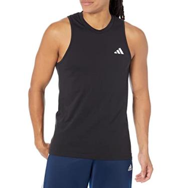 Imagem de adidas Camiseta masculina Training Essentials Feel Ready com logotipo sem mangas, Preto/branco, X-Large