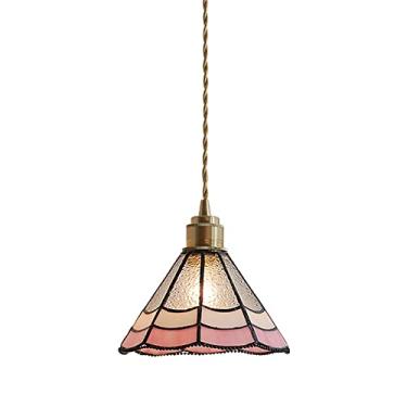 Imagem de Mini luminária pendente com abajur de vidro fosco rosa de 7 polegadas com detalhes em vidro estilo japonês lâmpada de cabeceira com altura ajustável lâmpada lustre de teto para iluminação de fazenda