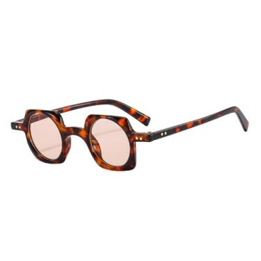Imagem de Retro pequeno quadrado óculos de sol masculino moda clara redonda oceano lente óculos feminino punk rebites óculos de sol tons uv400, chá de leopardo, um tamanho