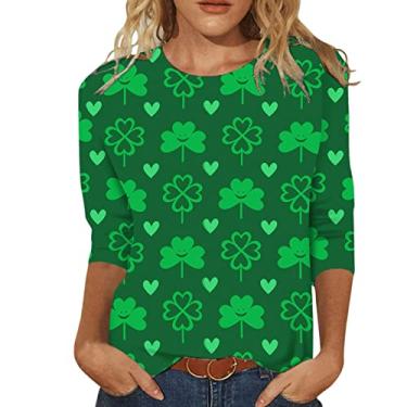 Imagem de Camiseta feminina do Dia de São Patrício com trevo irlandês verde, gola redonda, ajuste solto, engraçada, para professores, tops casuais para o dia de São Patrício, 0111-verde, G
