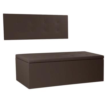 Imagem de Kit Painel e Calçadeira Baú King 1,95m Berlim Corano Marrom - Pallazio