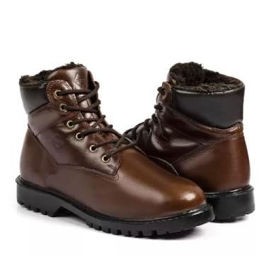 Imagem de Bota Masculina de Inverno em Couro Forrada com Lã Imperméavel - Helsinque (Marrom, BR, Adulto, Numérico, 40)