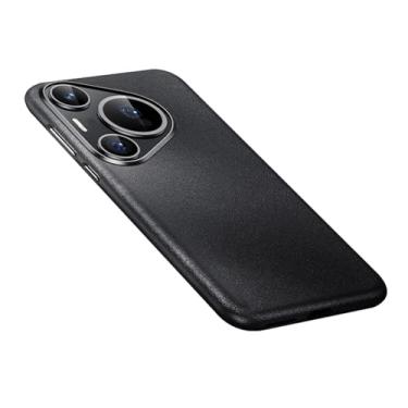 Imagem de LTLMYDAM Capa de couro genuíno para Huawei Pura 70 Ultra/70 Pro/70 Pro+/70, ultrafina e leve, botões de revestimento, capa de telefone com forro de fibra antiarranhões, preta, 70 Ultra