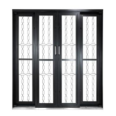 Imagem de Porta de Correr de Aço 215x200cm Pantografica Grade Elo Ideal Crv Esquadrias Preto