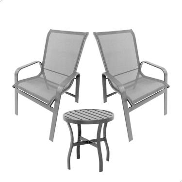 Imagem de Jogo De Mesa Com 2 Poltronas Cadeiras De Varanda Sacada Preto