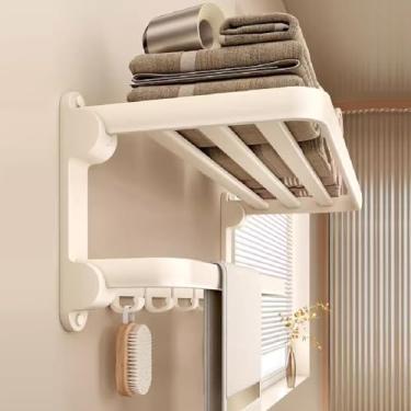 Imagem de Prateleira de toalha de alumínio espacial, rack de armazenamento de banheiro branco creme, suporte de toalha de banheiro montado na parede suporte de torre (50 cm)