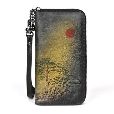 Imagem de Carteiras femininas de couro genuíno com dobra dupla, porta-cartões de crédito, bolso com zíper, carteira de mão feminina, c