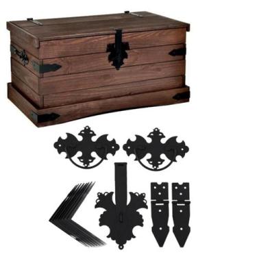 Imagem de Kit Para Baú Alça Dobradiças Fecho Medalhão - Telis Ferragens