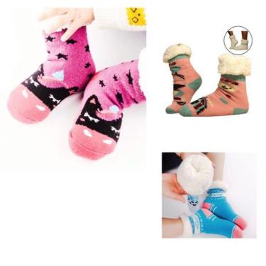 Imagem de Meia Pantufa Infantil Bebê: Lã Forrada com Pelúcia e Solado Antiderrap