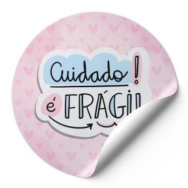 Imagem de 120 Etiquetas Auto Colante Adesivos Redondos Cuidado É Frágil Fundo Bo