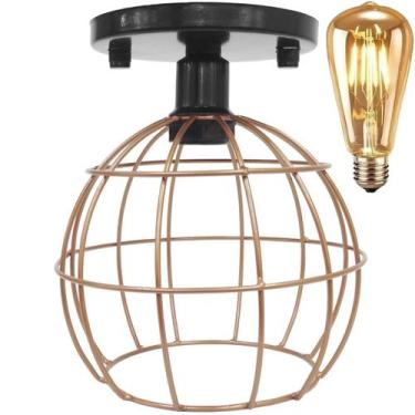 Imagem de Lustre Teto Plafon + Lâmpada Led Industrial Aramado Globo Cobre Rose G