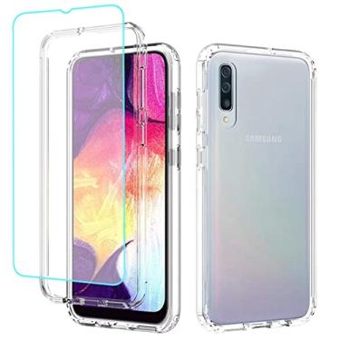 Imagem de Gufuwo Capa para Galaxy A50/A50S/A30S SM-A505U com protetor de tela de vidro temperado, proteção total transparente 360 + capa rígida de TPU macio à prova de choque para Samsung Galaxy A50