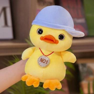 Imagem de Pato de Pelúcia Amarelo com Boiná e Olhos Brilhantes 20cm - Apoema, Az