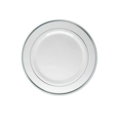 Imagem de 10 Pratos Refeição Borda Prata 26cm Poliestireno- Resistente -  ARCÓLO