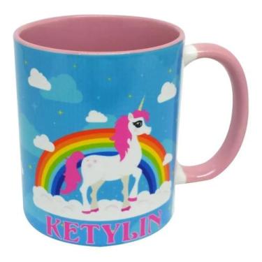Imagem de Caneca Rosa Unicórnio no Arco-Íris Personalizada - GMH Prod. Serv. e R