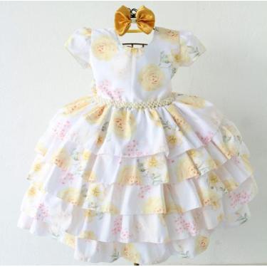Imagem de Vestido Inafntil Florista Babado Amarelo, Casamento E Tiara - Pingo de