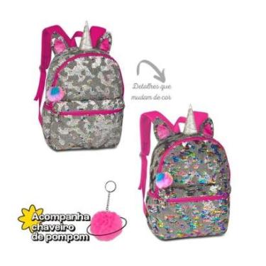 Imagem de MOCHILA INFANTIL UNICÓRNIO PAETES MUDA DE COR COM POMPOM-Feminino