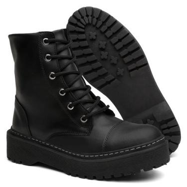 Imagem de Bota Coturno Tratorada Feminina Preto Cano Médio  Confortável e Estilo