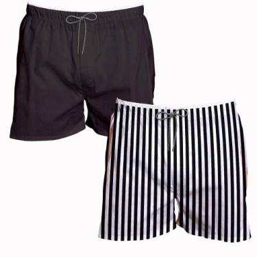 Imagem de Kit 2 Shorts Praia Masculino Curto Liso e Listra Moda Verão - Bueno St