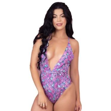 Imagem de Kit 3 Maiôs Body Bella Fiore 6 Amarrações Estampado Sem Bojo Praia - V