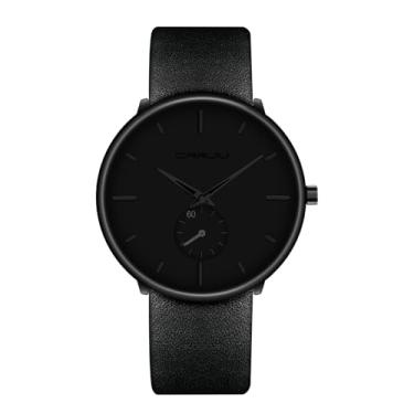 Imagem de FIZILI Relógios masculinos ultrafinos minimalistas à prova d'água - relógio de pulso moderno unissex com pulseira de couro, Preto, 4 cm, Estilo minimalista moderno