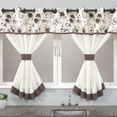 Imagem de Cortina Para Cozinha Home Dona Nenê com ilhós para Varão Simples Tecid