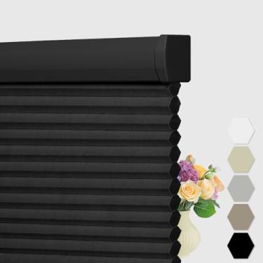 Imagem de BERISSA Persianas celulares sem fio, persianas blecaute de janela celular, persianas blackout tipo favo de mel para ambientes internos para quarto de escritório em casa, fácil de instalar, preto, 91