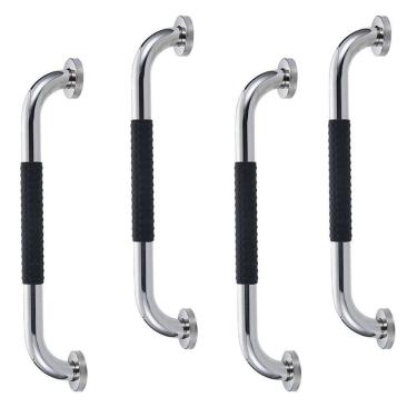 Imagem de Barra de Apoio 30cm Inox Superficie Antiderrapante Kit 4 unidades Banheiro Box Criança Idoso Cadeirante Gestante Acessibilidade Segurança