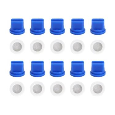 Imagem de Ioensy Bocais de ponta de pulverização de ventilador de 10x, bocais de pulverizador agrícola substituem 10 anéis de filtragem o 110 ° para limpeza de remoção, Azul