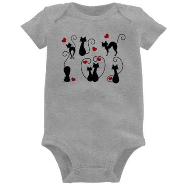 Imagem de Body Bebê Gatos E Corações - Foca na Moda, Cinza, GG