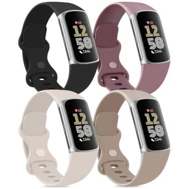 Imagem de Vancle Pulseira compatível com Fitbit Charge 6 para mulheres e homens [pacote com 4], pulseiras esportivas clássicas de substituição macia para Fitbit Charge 5 Fitness & Health Tracker (preto + roxo