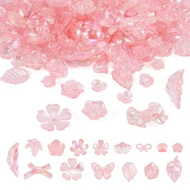 Imagem de Sparkeads Contas sortidas de acrílico de 100 g, cor AB, flores barrocas, folhas, borboletas, laços, contas estéticas, berloques kawaii, para pulseiras, colar, faça você mesmo, artesanato, joias, kit