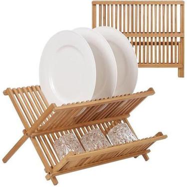 Imagem de Escorredor De Louça de Bambu Dobrável para 20 Pratos Copos - Dolce Hom