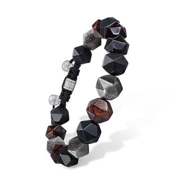 Imagem de AWNL Pulseira masculina multicolorida com contas de pedras naturais olho de tigre ônix ametista prata obsidiana (10 mm) trançada espiritual pulseira com fecho de prata esterlina presente para homens